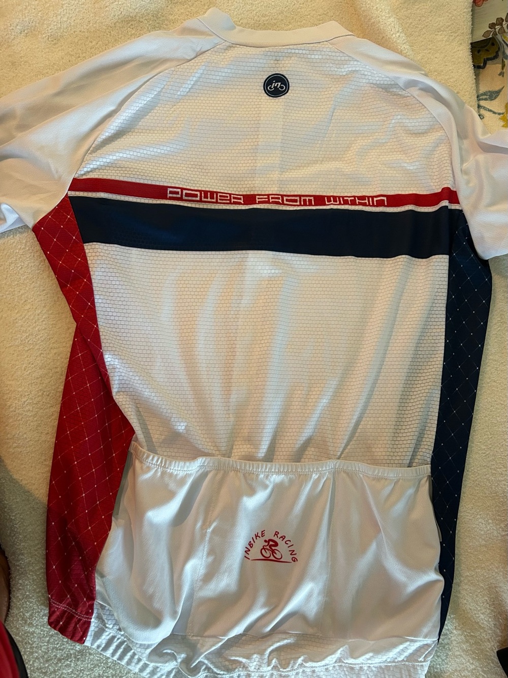 Nike Men's White Cycling Jersey with Red & Navy Accents